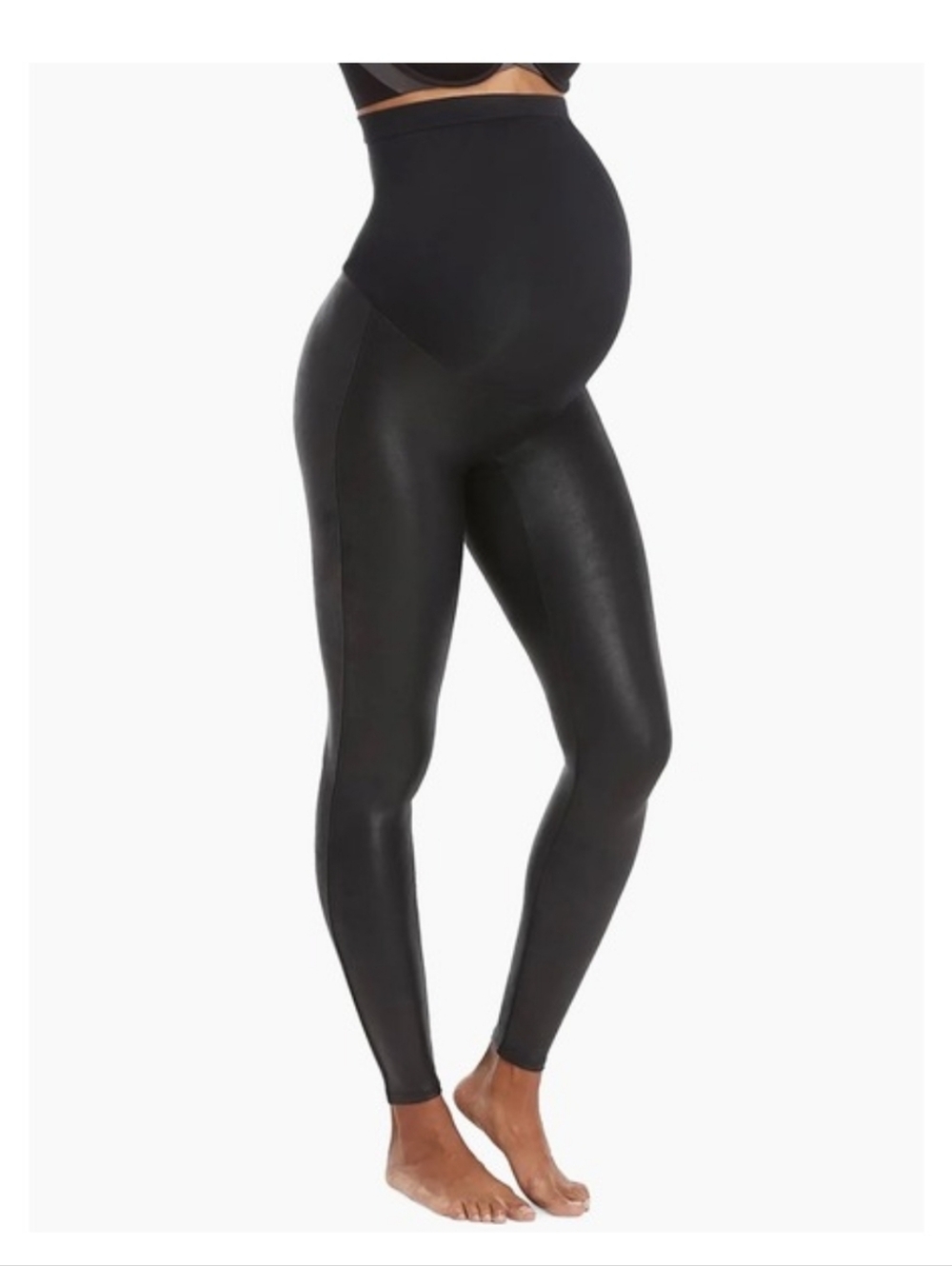 Spanx Maternity Faux Leather Leggings Black Over The Belly